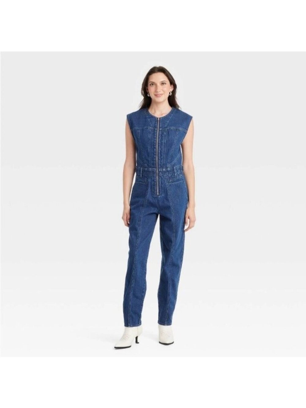 NWT Universal Thread Women's 10 Denim Sleeveless Jumpsuit With Front Zip J1752